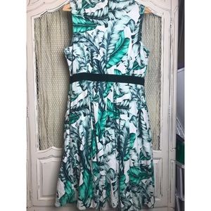 Green print high low cut dress